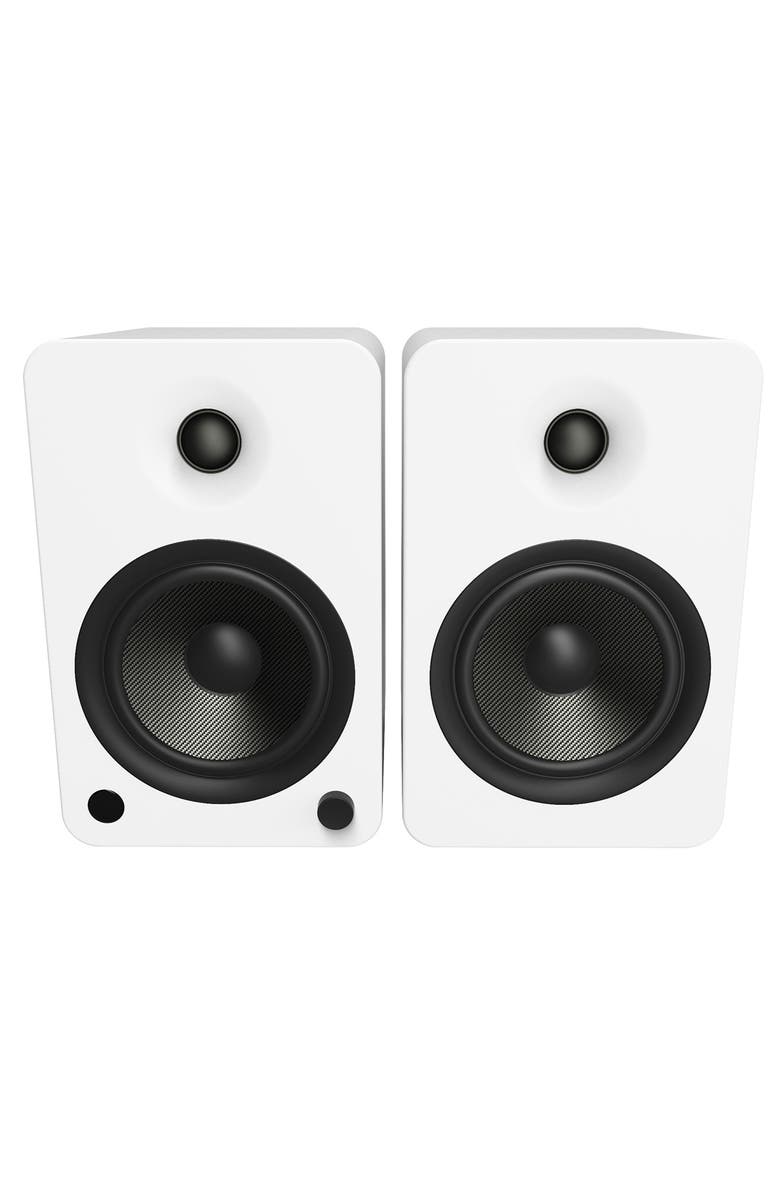 Kanto YU6 Powered Bookshelf Speakers with SE6 Elevated Desktop Speaker Stands, Alternate, color, Matte White