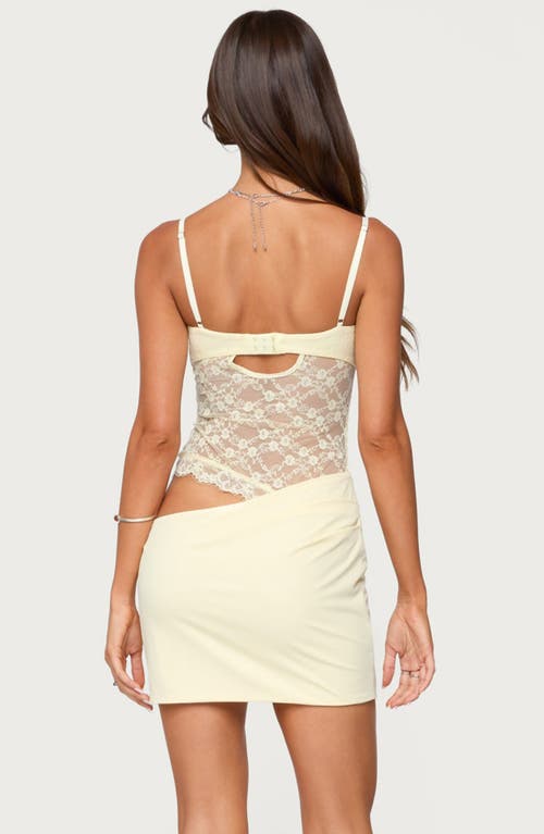 Edikted Sheer Lacey Asymmetric Mini Dress In Neutral