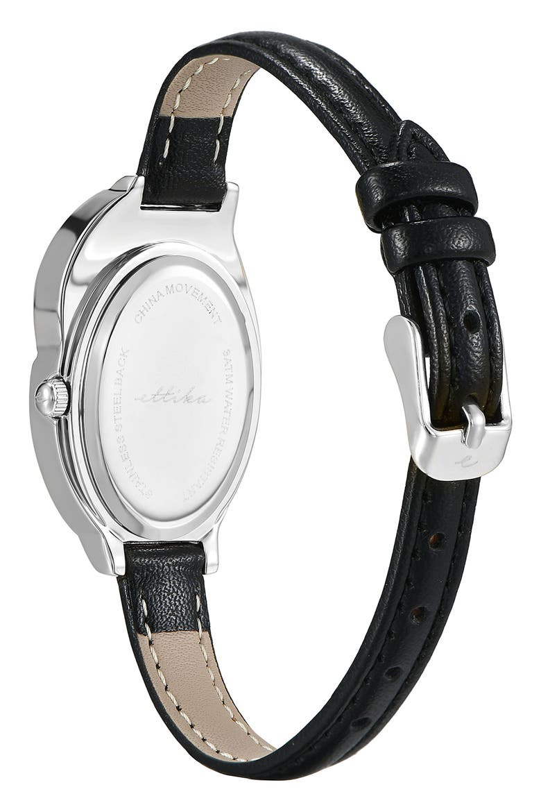 Sculpted Oval Leather Strap Watch, Alternate, color, BLACK AND SILVER