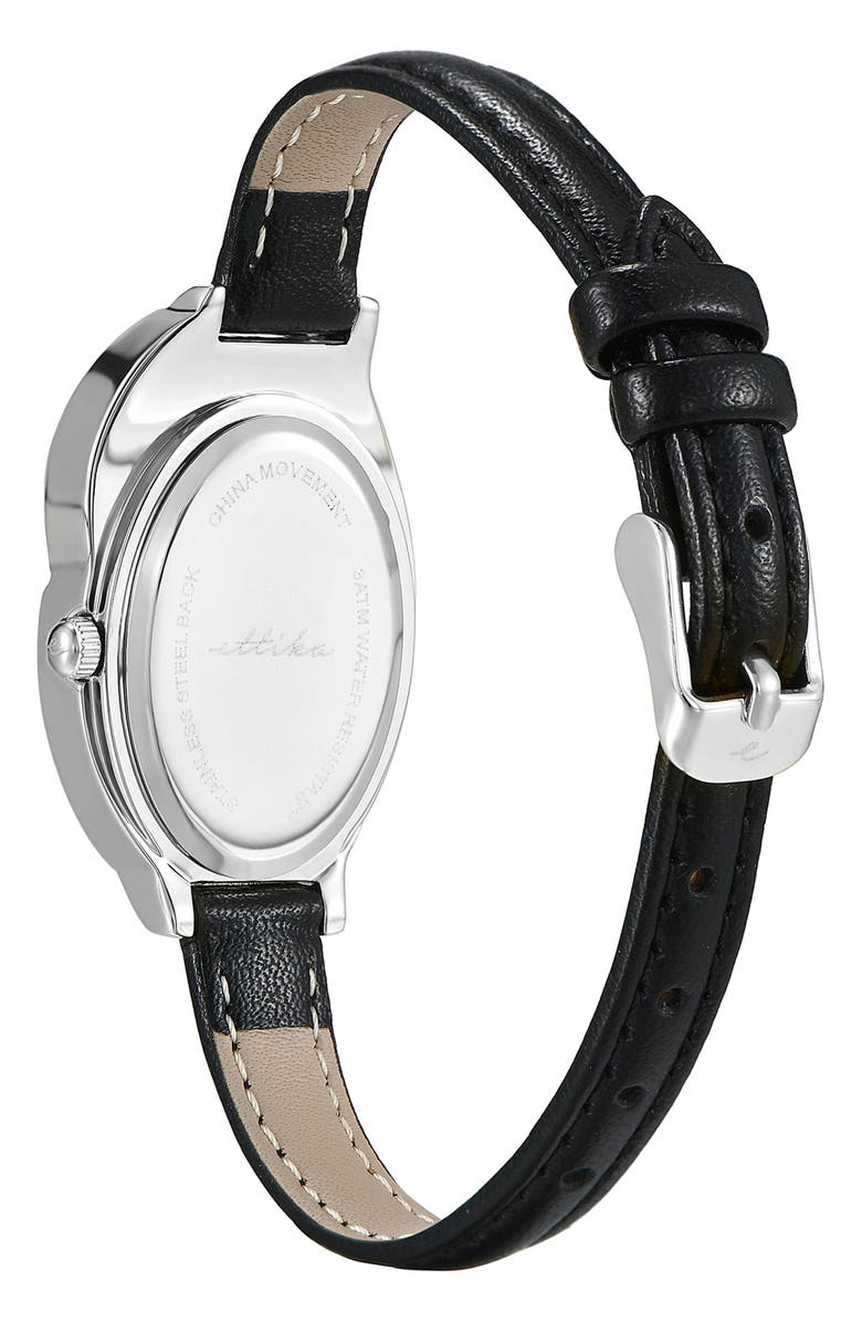Ettika Sculpted Oval Leather Strap Watch, Alternate, color, Black And Silver