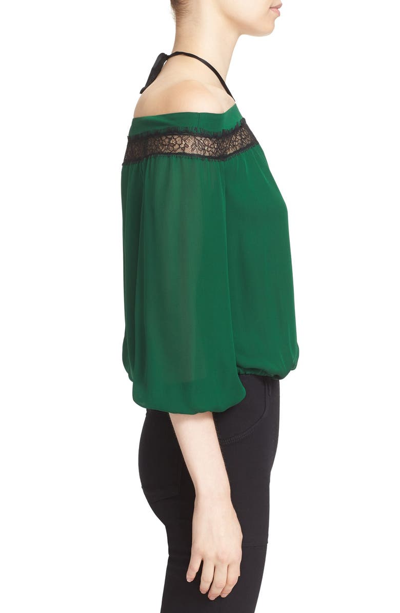 Alice + Olivia 'Esmeralda' Off the Shoulder Tie Neck Top, Alternate, color, 