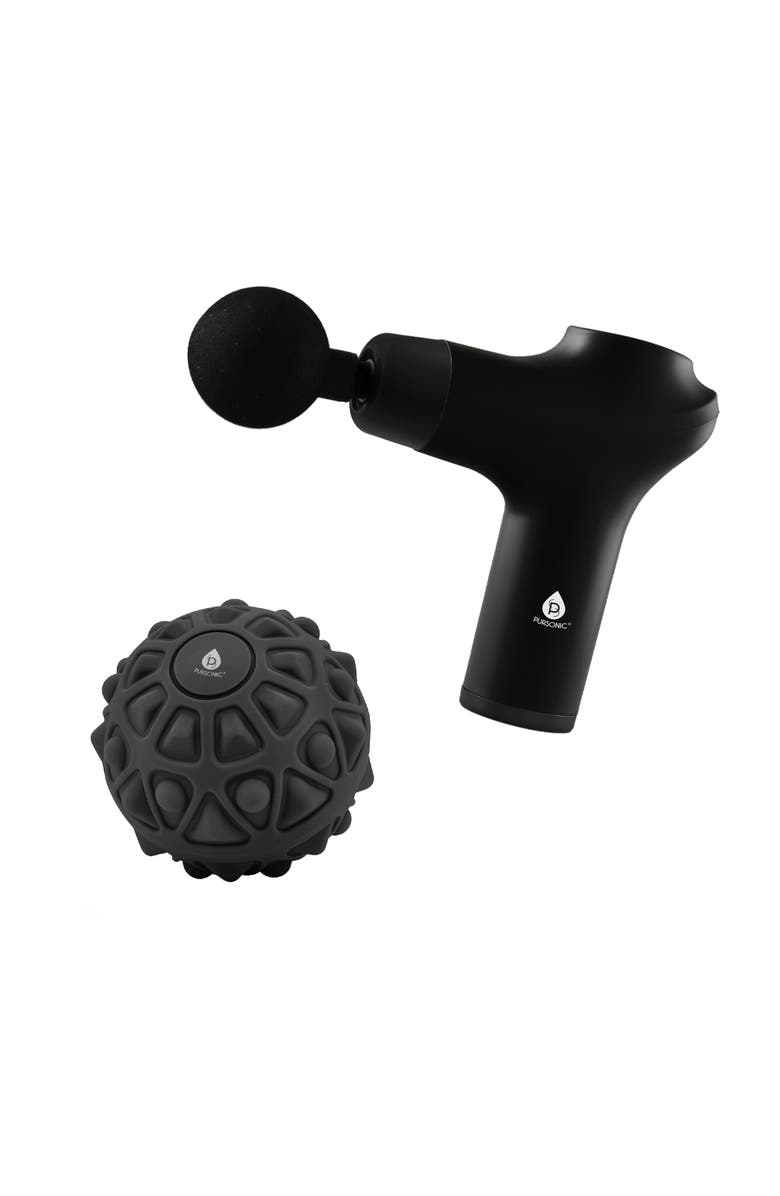 PURSONIC 3-Speed Massage Gun & Pursonic Vibrating Massage Ball, Main, color, Black