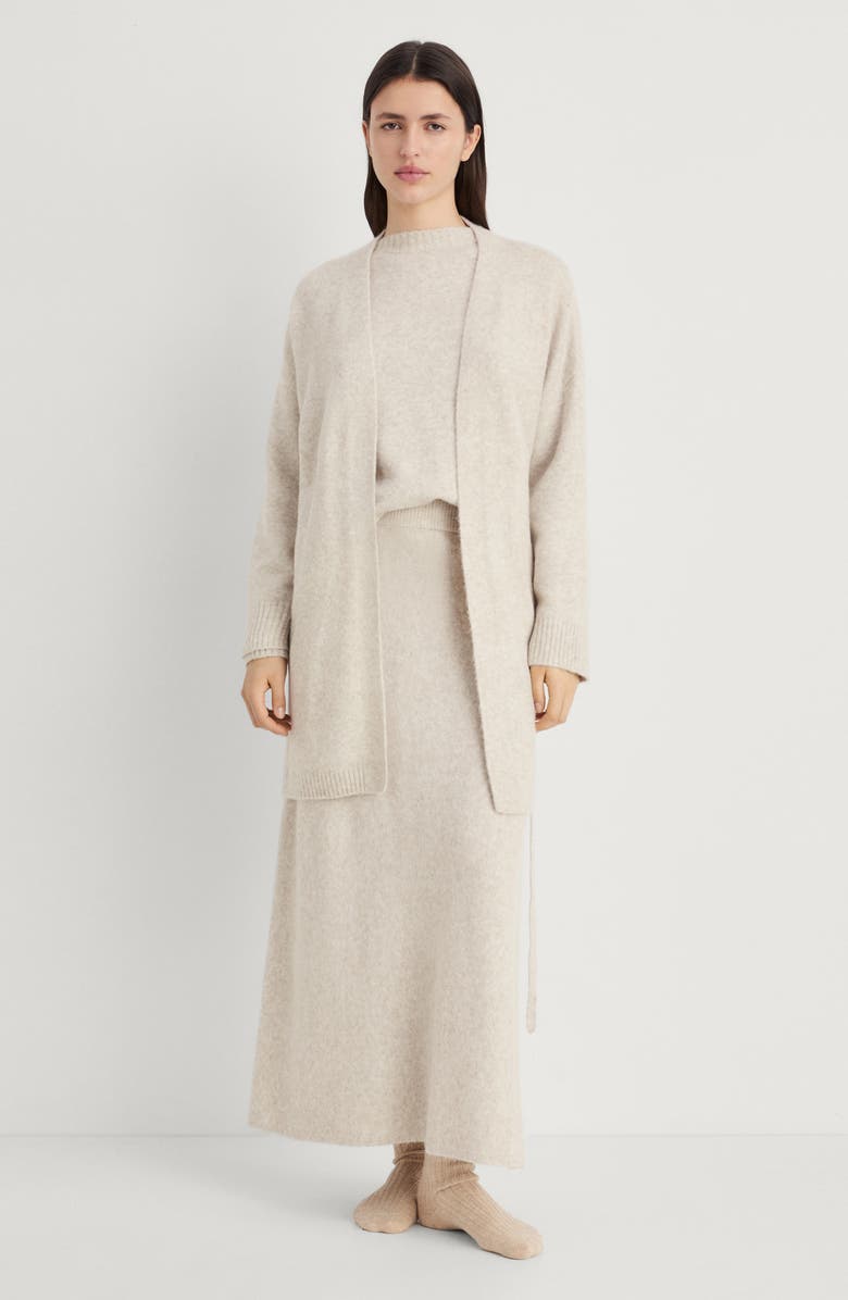 MANGO Longline Tie Belt Cardigan, Alternate, color, Beige