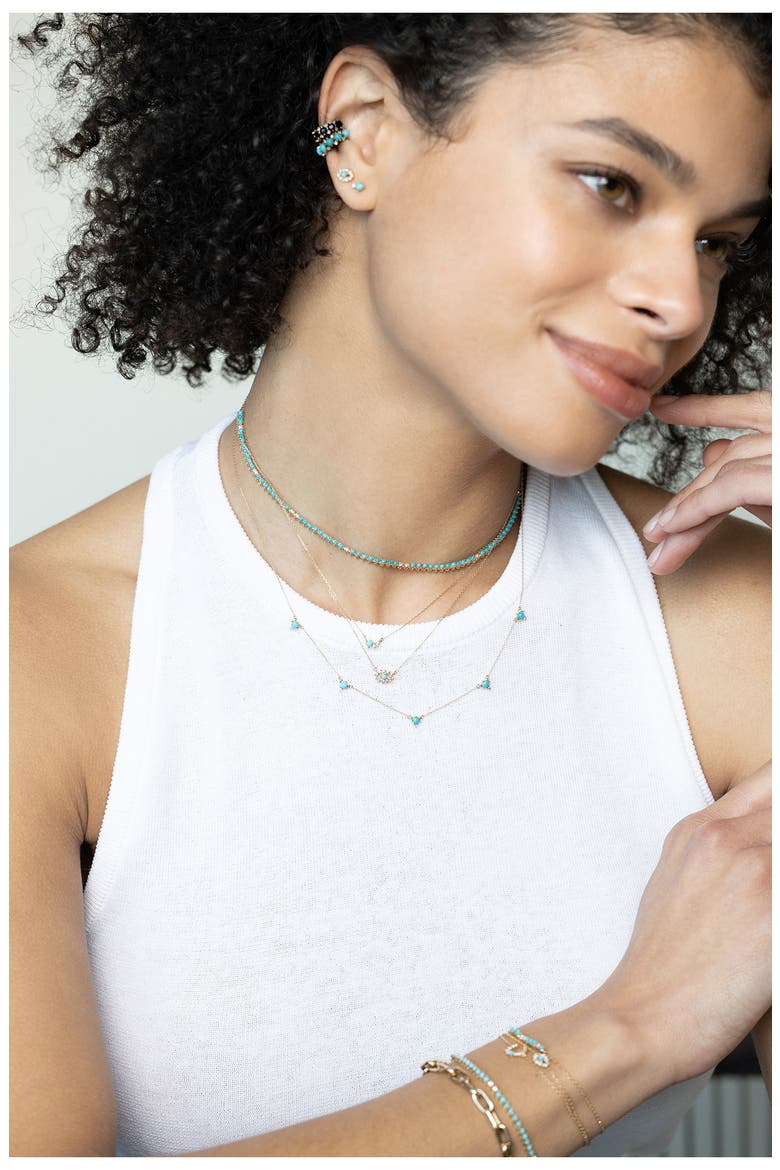 Turquoise & Diamond Half Riviera Necklace, Alternate, color, YELLOW GOLD