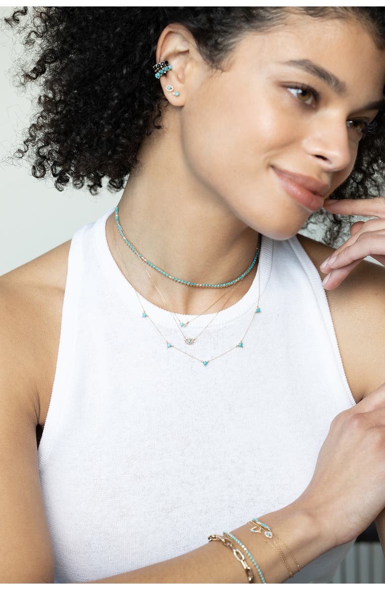 Adina Reyter Turquoise & Diamond Half Riviera Necklace, Alternate, color, Yellow Gold