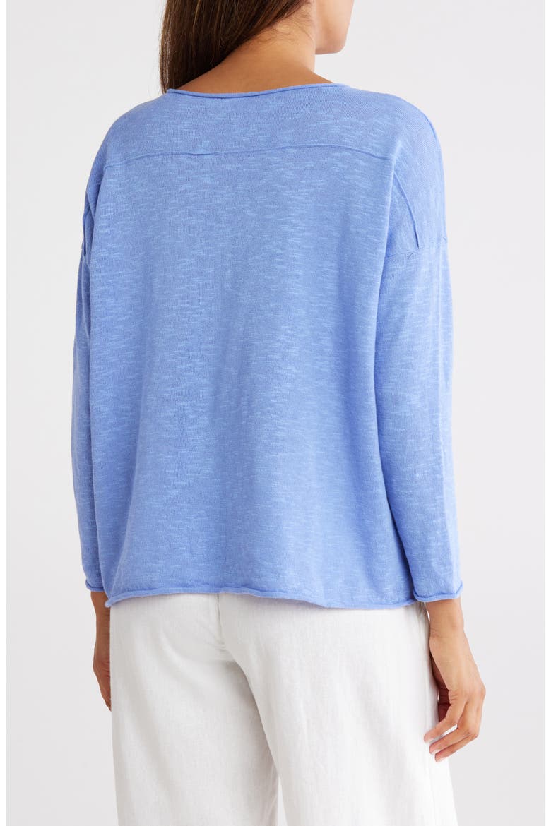 Organic Linen & Cotton V-Neck Sweater, Alternate, color, HYDRANGEA
