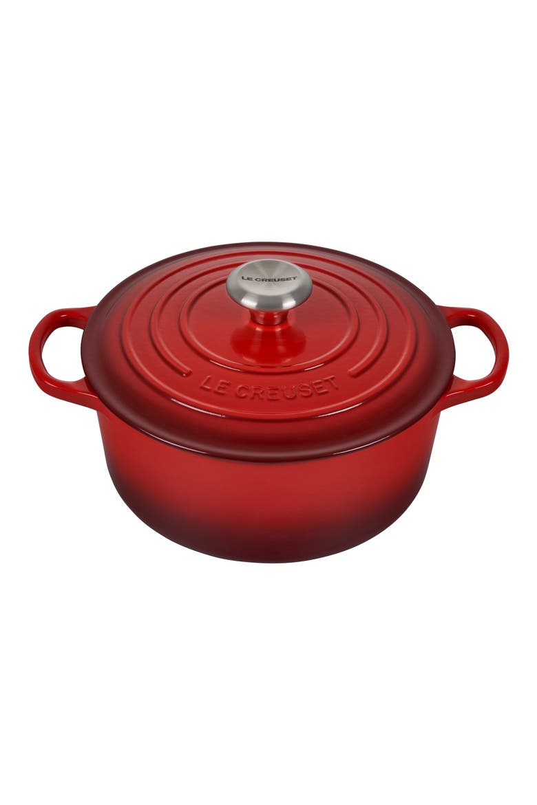 Signature 4.5-Quart Round Enamel Cast Iron Dutch Oven, Main, color, CERISE