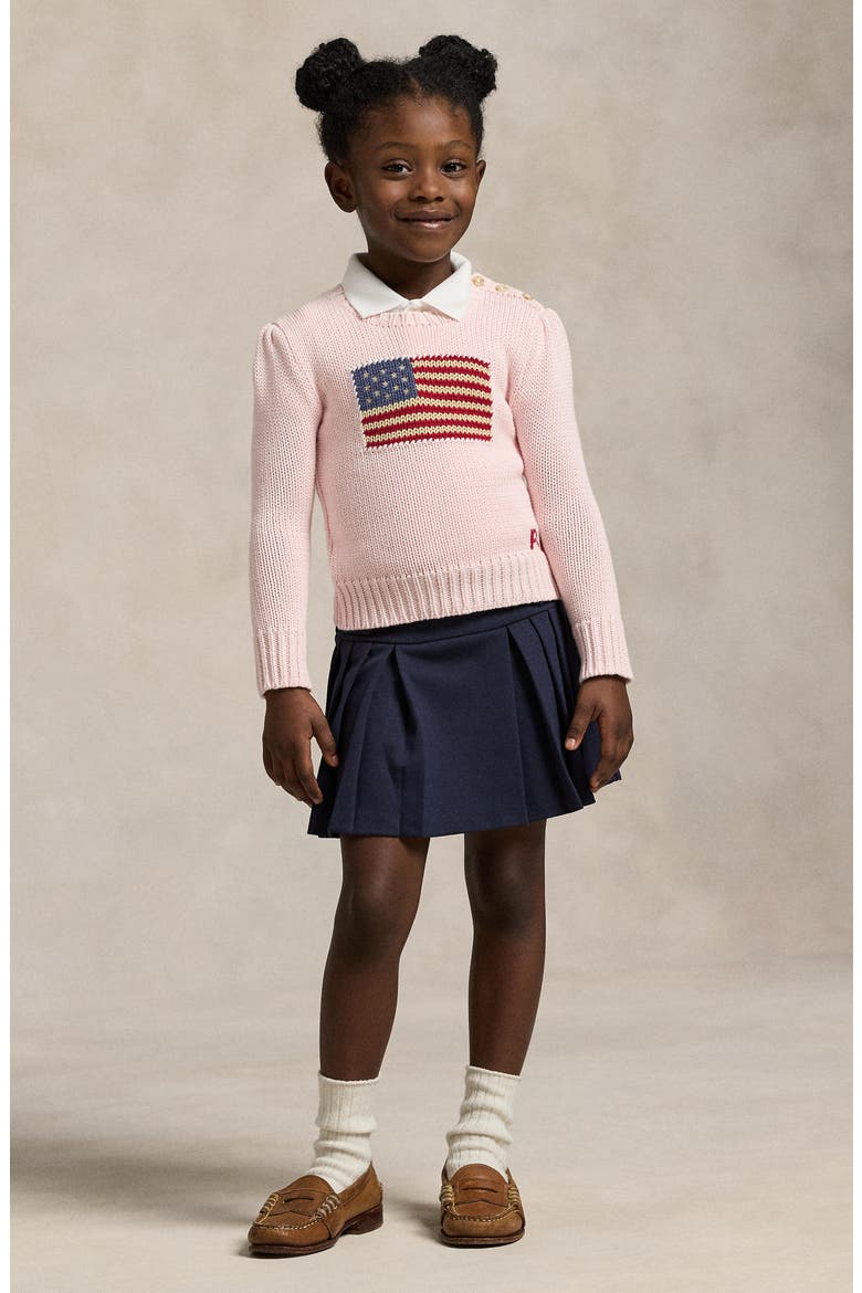 Kids' Flag Intarsia Cotton Sweater, Alternate, color, ACACIA PINK
