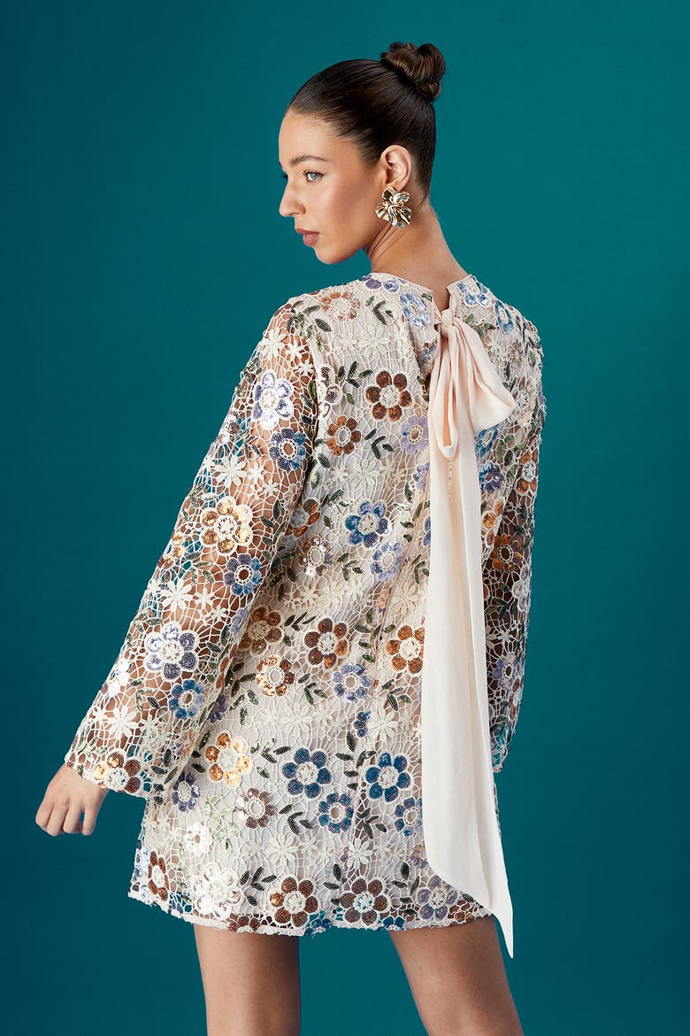 Muse Embellished Flare Sleeve Mini Dress, Alternate, color, Nude