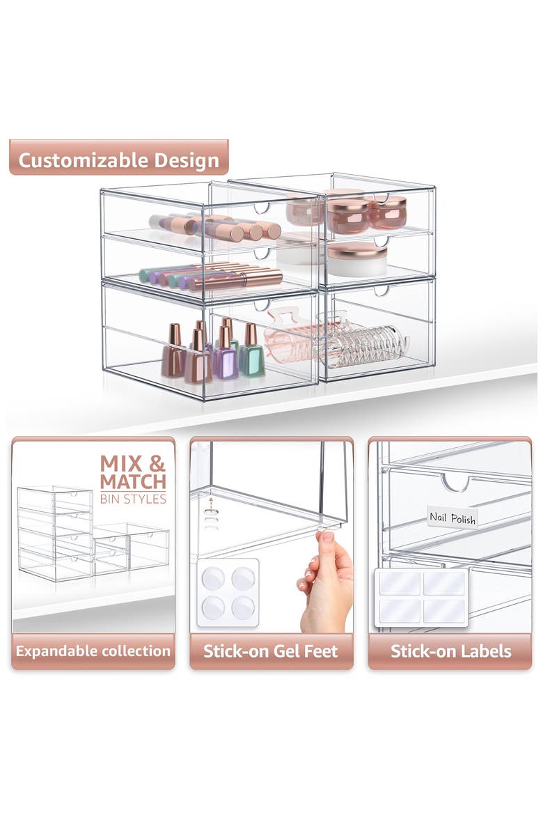 Set of 2 Cosmetics Makeup & Jewelry Storage Case Display, Alternate, color, CLEAR