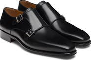 Magnanni Landon II Black Plain Toe Two Buckle Monk Shoe