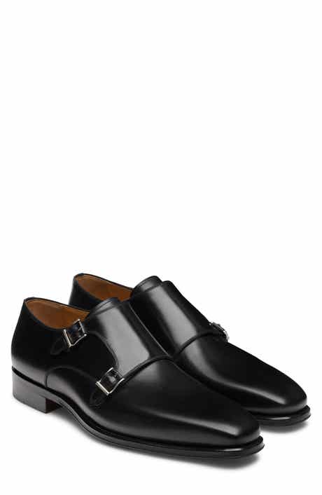 Magnanni Landon II Black Plain Toe Two Buckle Monk Shoe