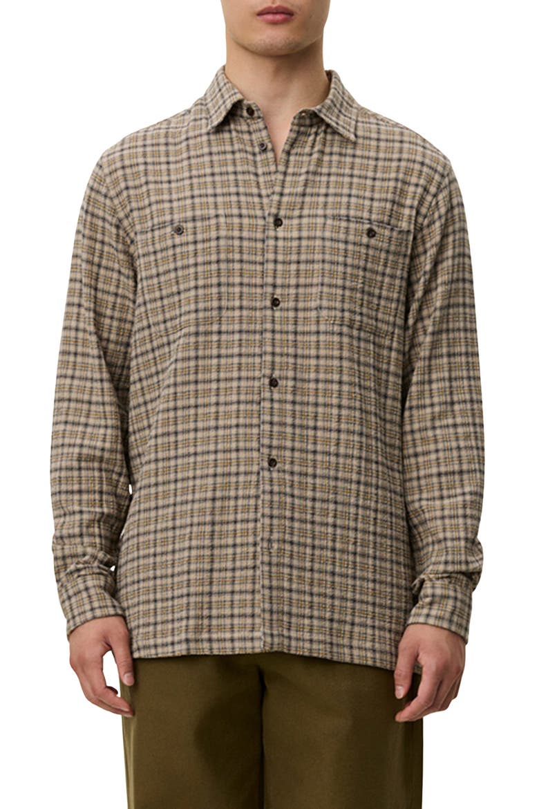 John Check Stretch Organic Cotton Blend Shirt, Main, color, DARK SAND