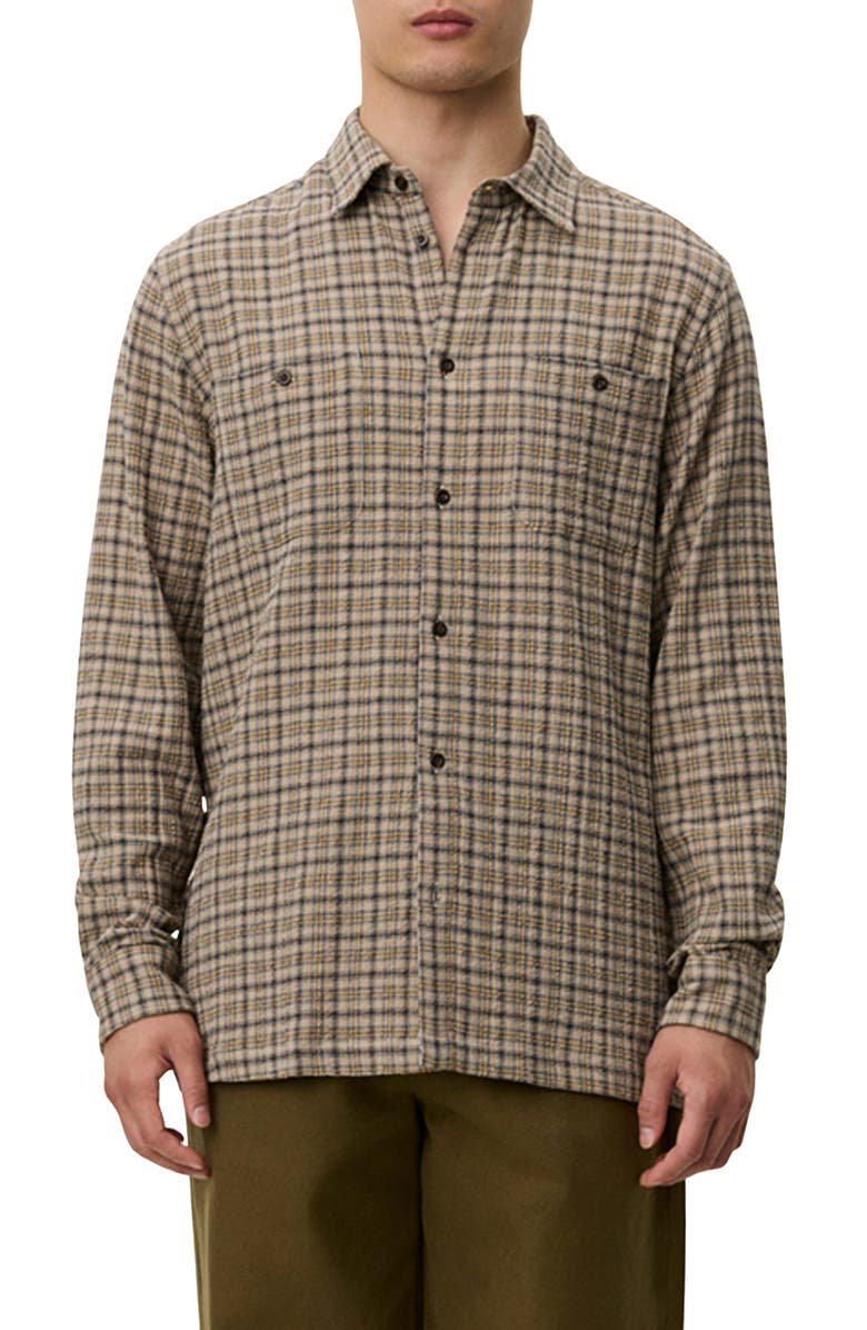 Les Deux John Check Stretch Organic Cotton Blend Shirt, Main, color, Dark Sand