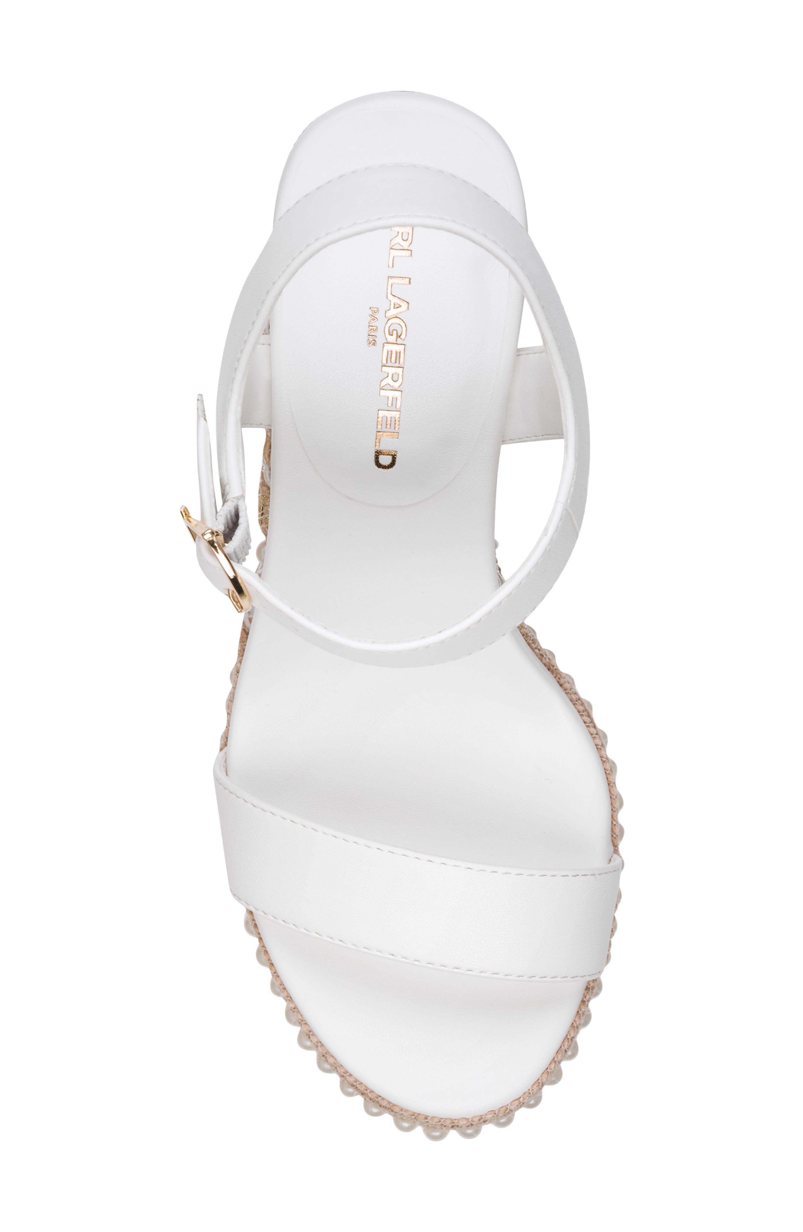 KARL LAGERFELD PARIS Calzona Embellished Espadrille Wedge Sandal, Alternate, color, Bright White