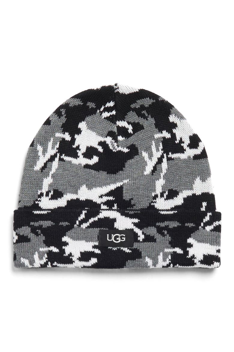 Camo Cuff Knit Beanie, Main, color, BLACK CAMO