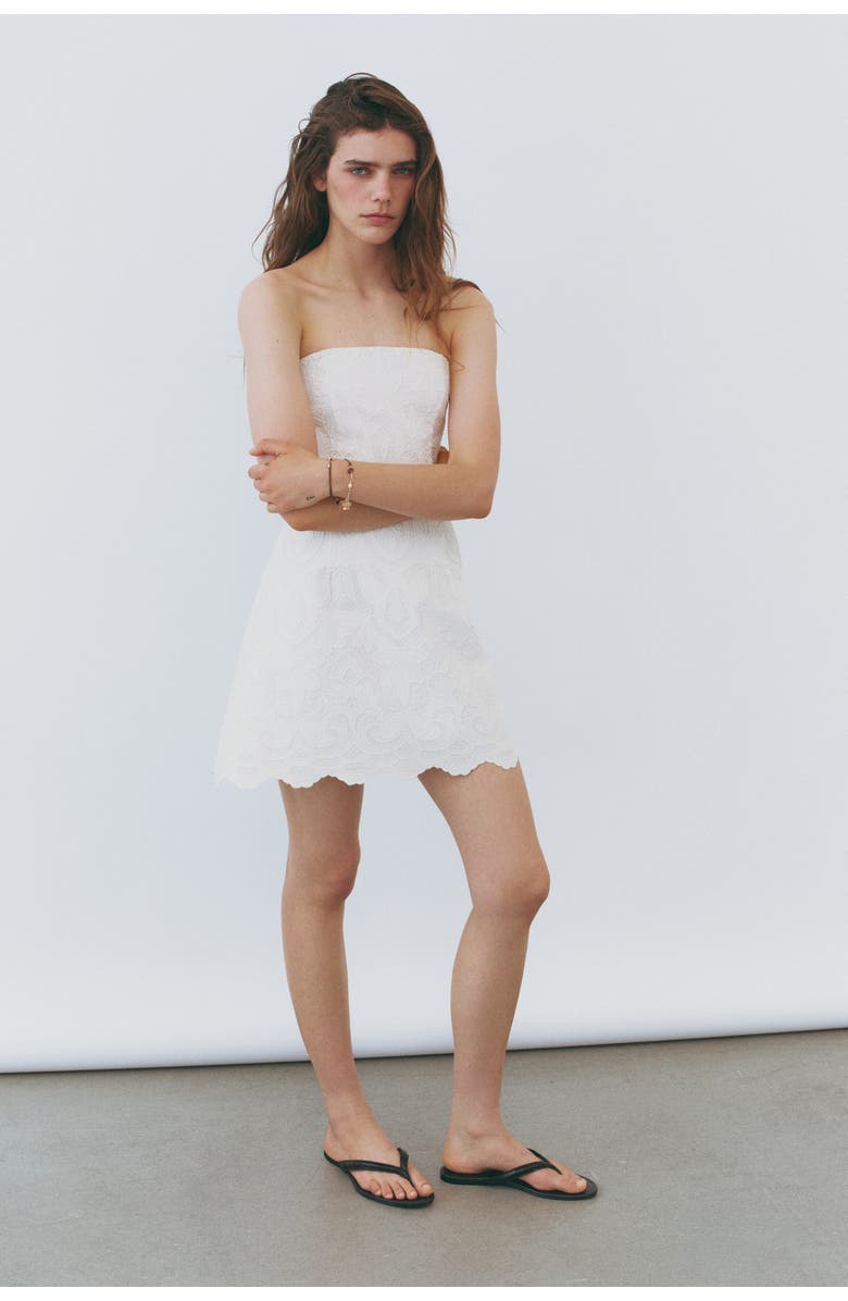 H&M Embroidered Bandeau Dress, Alternate, color, White