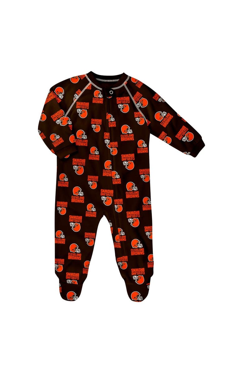 Outerstuff Newborn & Infant Brown Cleveland Browns Allover Print Raglan Full-Zip Sleeper, Alternate, color,
