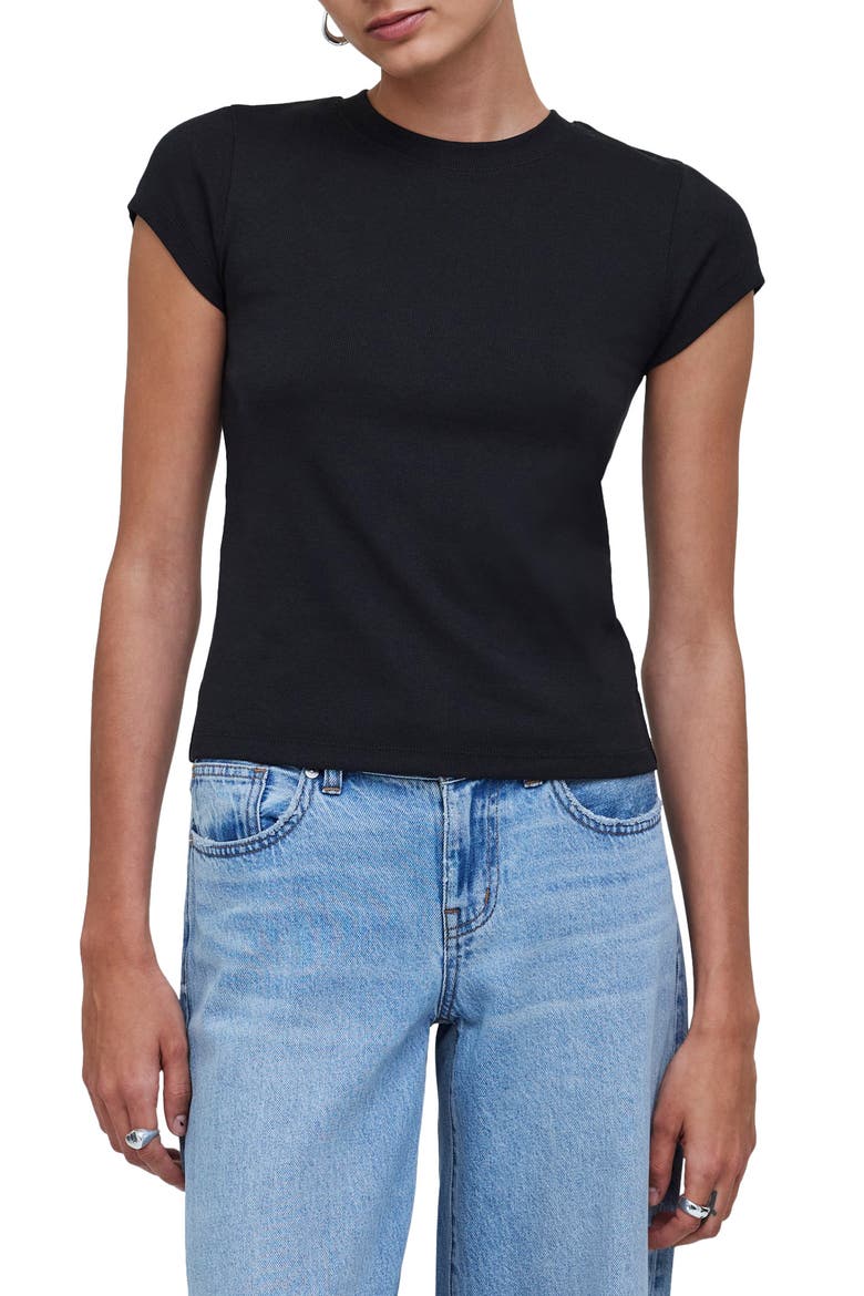 Supima® Cotton Rib T-Shirt, Main, color, TRUE BLACK