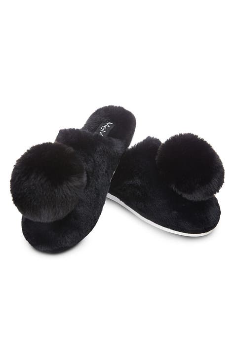 Black fuzzy slippers on sale