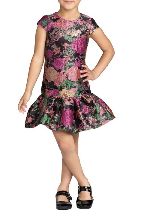 Girls Floral Brocade Fit & Flare Dress