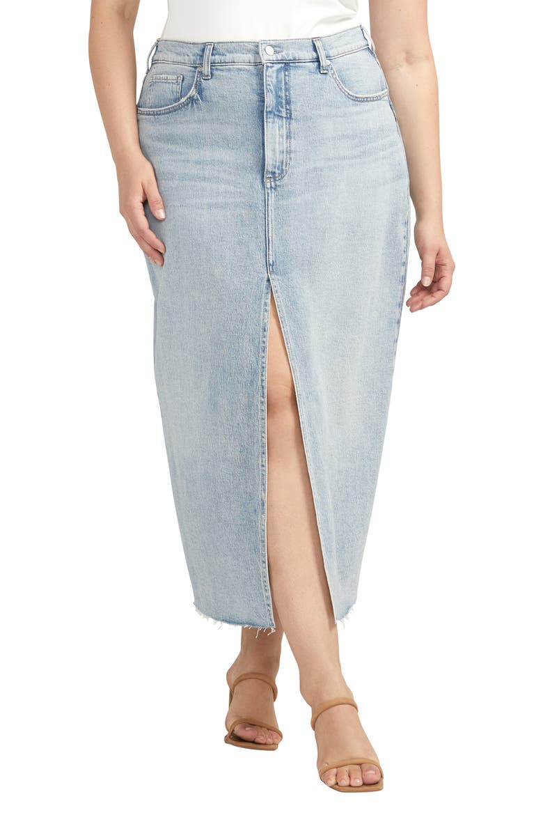 Front Slit Denim Midi Skirt, Main, color, INDIGO