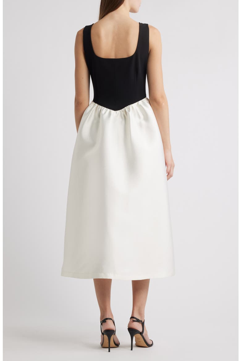 Mix Media Scuba & Crepe Midi Dress, Alternate, color, BLACK IVORY