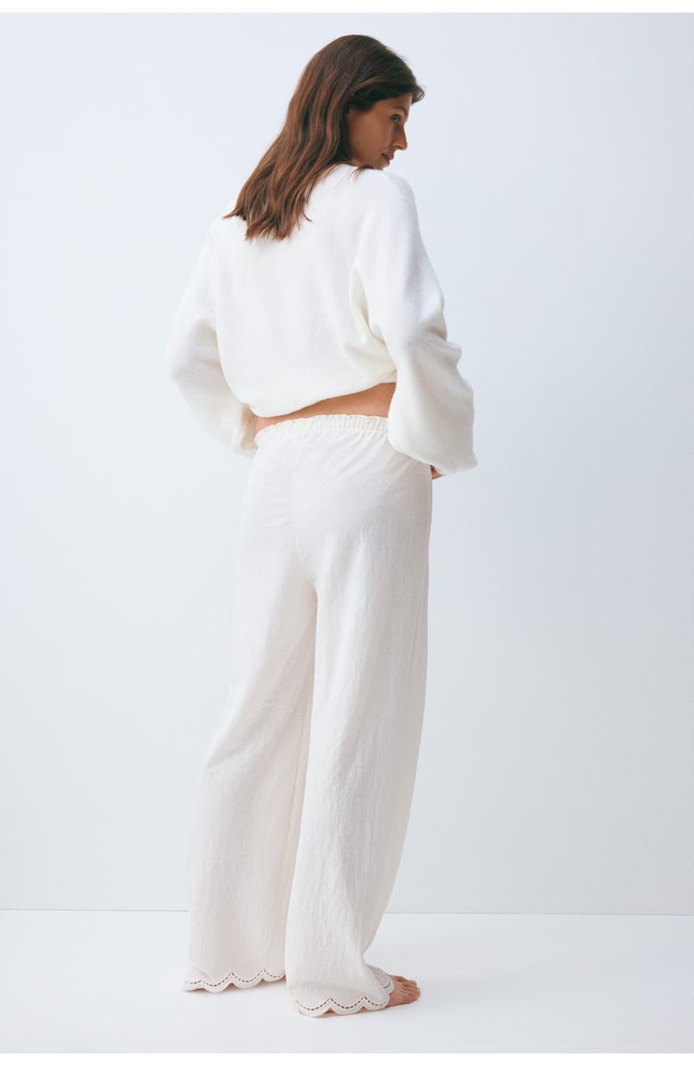 H&M Mama Scalloped Pull-on Trousers, Alternate, color, Cream