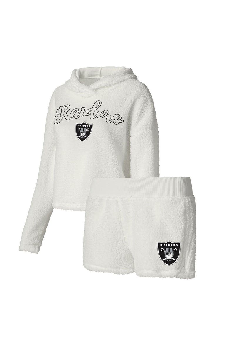 Women's Concepts Sport  White Las Vegas Raiders Fluffy Pullover Sweatshirt & Shorts Sleep Set, Main, color, White