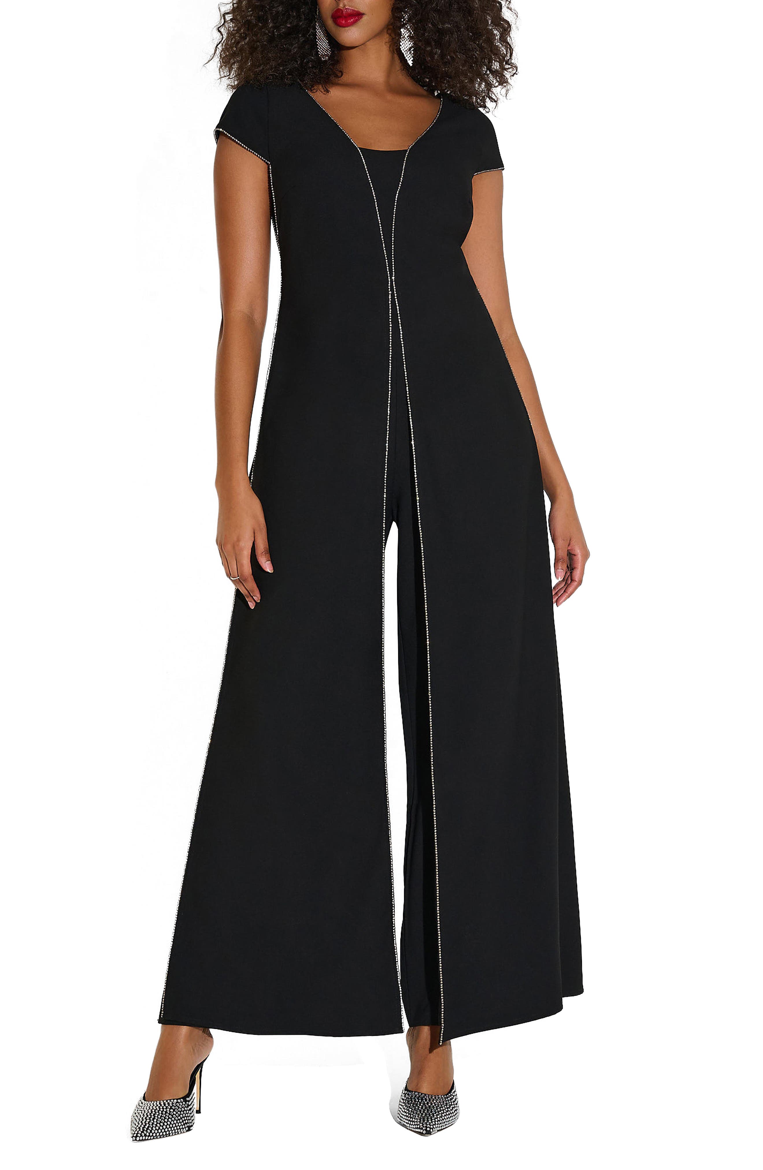 Rhinestone Detail Wide Leg Jumpsuit