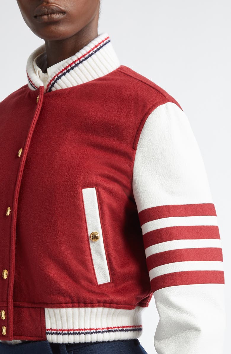 Thom Browne 4-Bar Crop Varsity Jacket, Alternate, color,