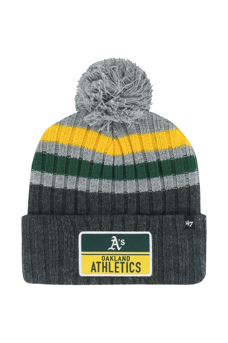 Men's '47 Gray Oakland Athletics Stack Cuffed Knit Hat with Pom, Main, color, Gray