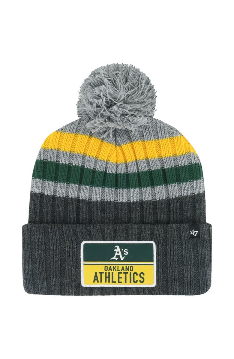 '47 Men's '47 Gray Oakland Athletics Stack Cuffed Knit Hat with Pom, Main, color, Gray