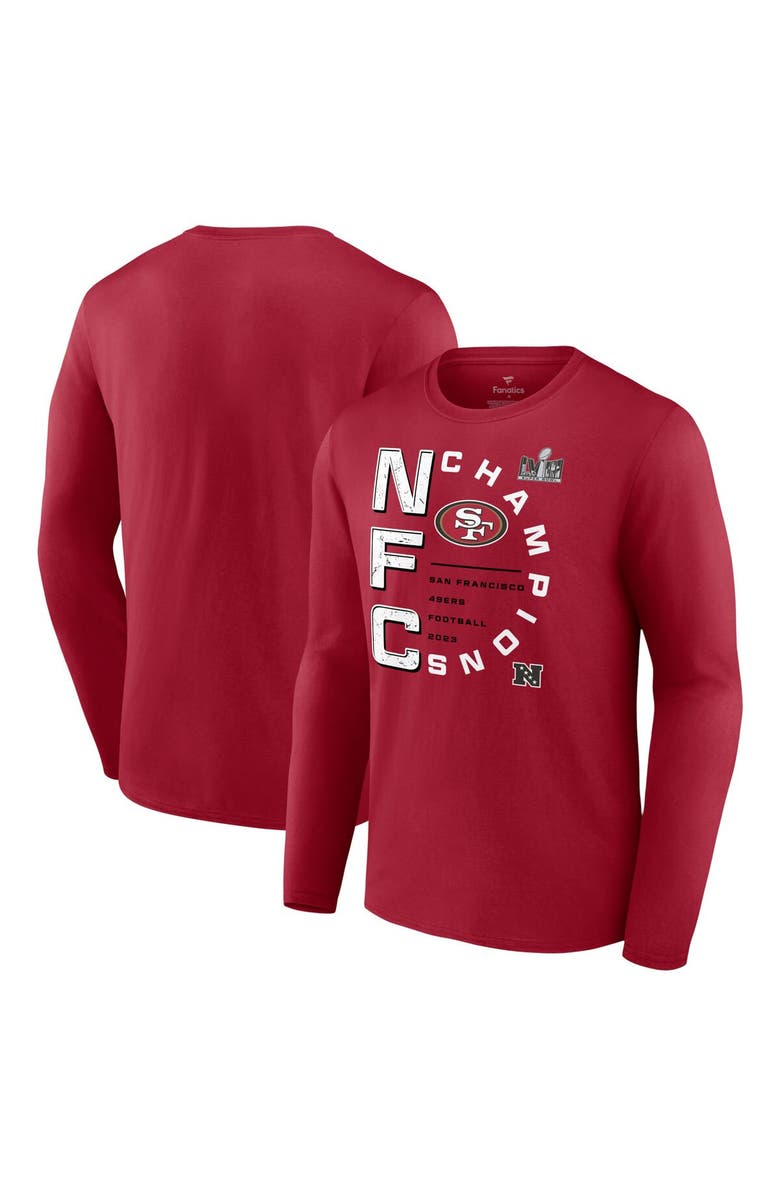 FANATICS Men's Fanatics Branded Scarlet San Francisco 49ers 2023 NFC Champions Right Side Draw Long Sleeve T-Shirt, Main, color,