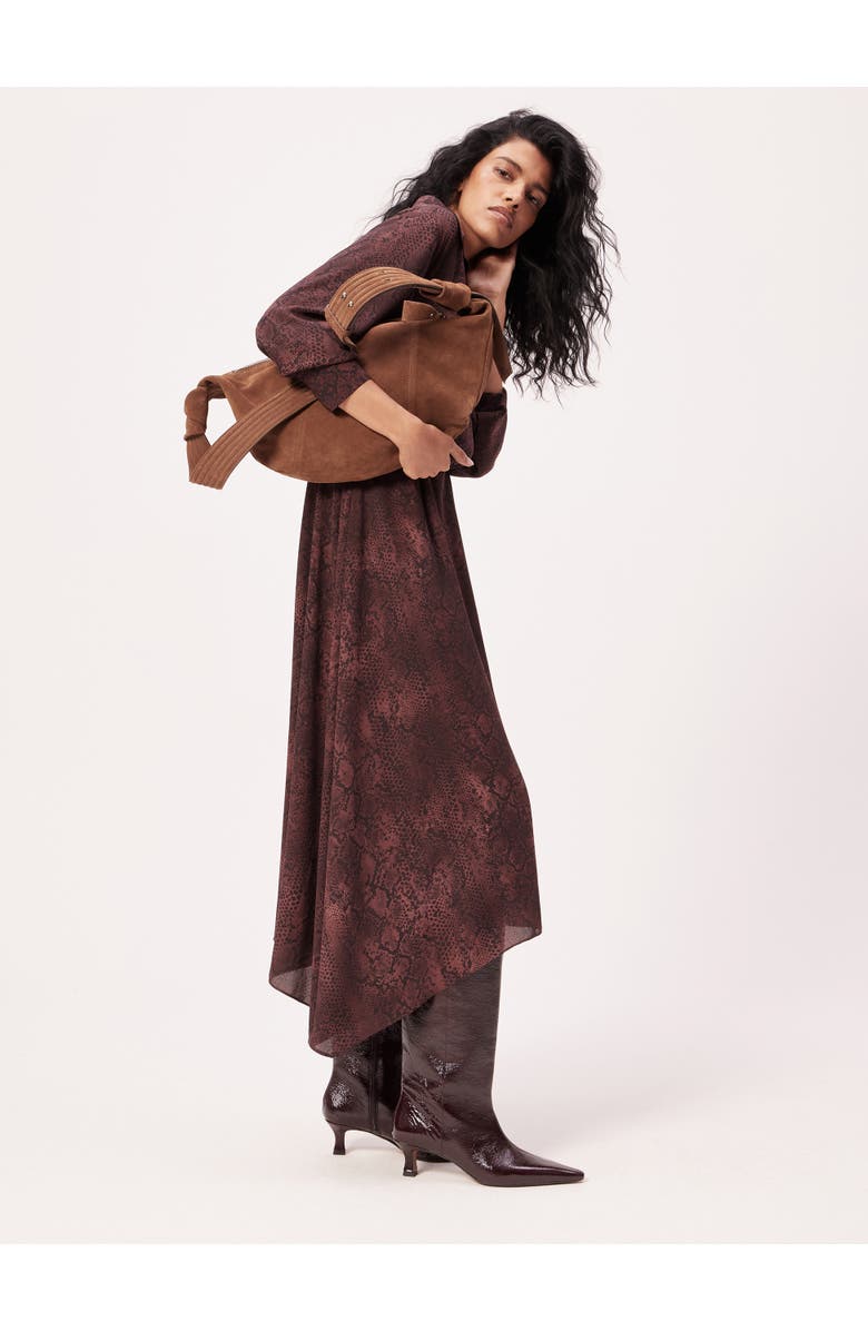 Hush Chiffon Hanky Hem Maxi Dress, Alternate, color, Snake Print Brown