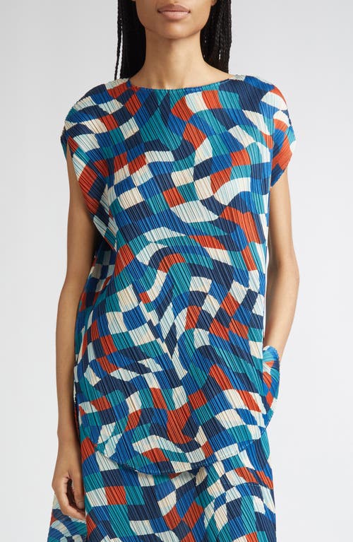 Issey Miyake Pleats Please  Dancing Square Pleated Top In Blue