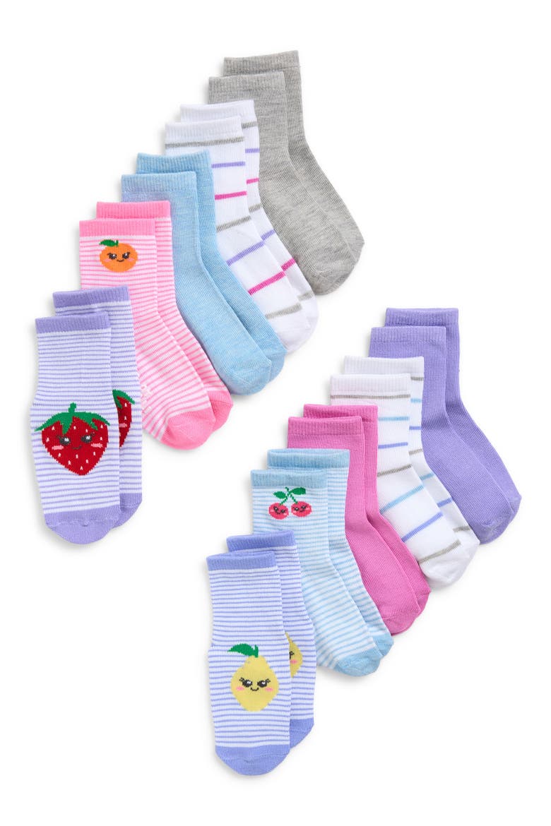 Kids' Happy Fruit Assorted 10-Pack Gripper Crew Socks, Main, color, MULTI PINK