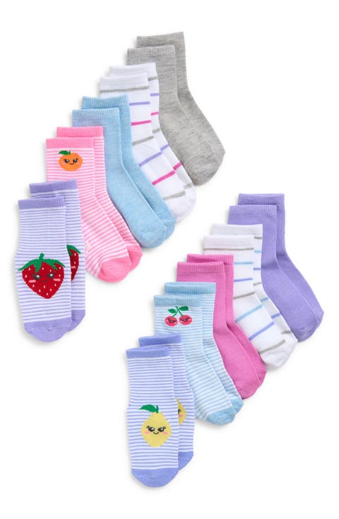 Kids' Happy Fruit Assorted 10-Pack Gripper Crew Socks (Toddler)