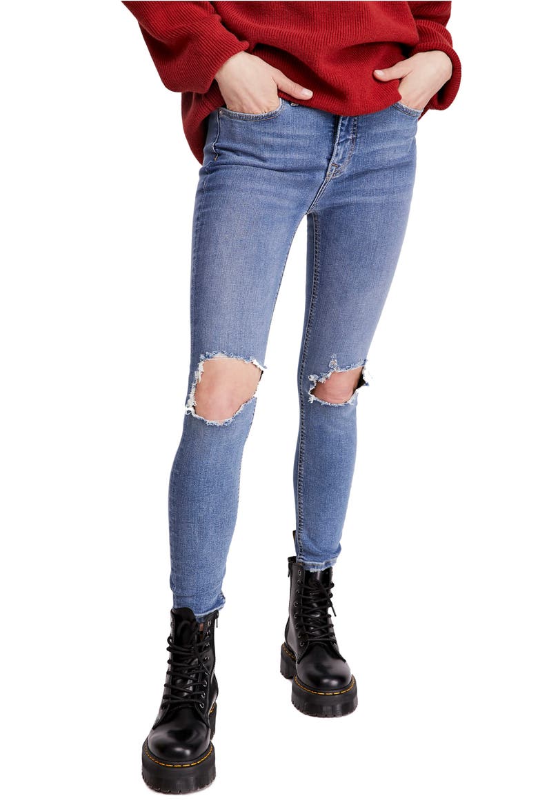 Ripped High Waist Skinny Jeans, Main, color, NAVY