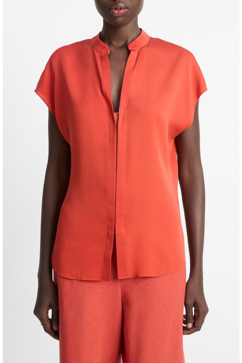 Cap Sleeve Silk Blend Top, Main, color, BRICK ROSE/ RED
