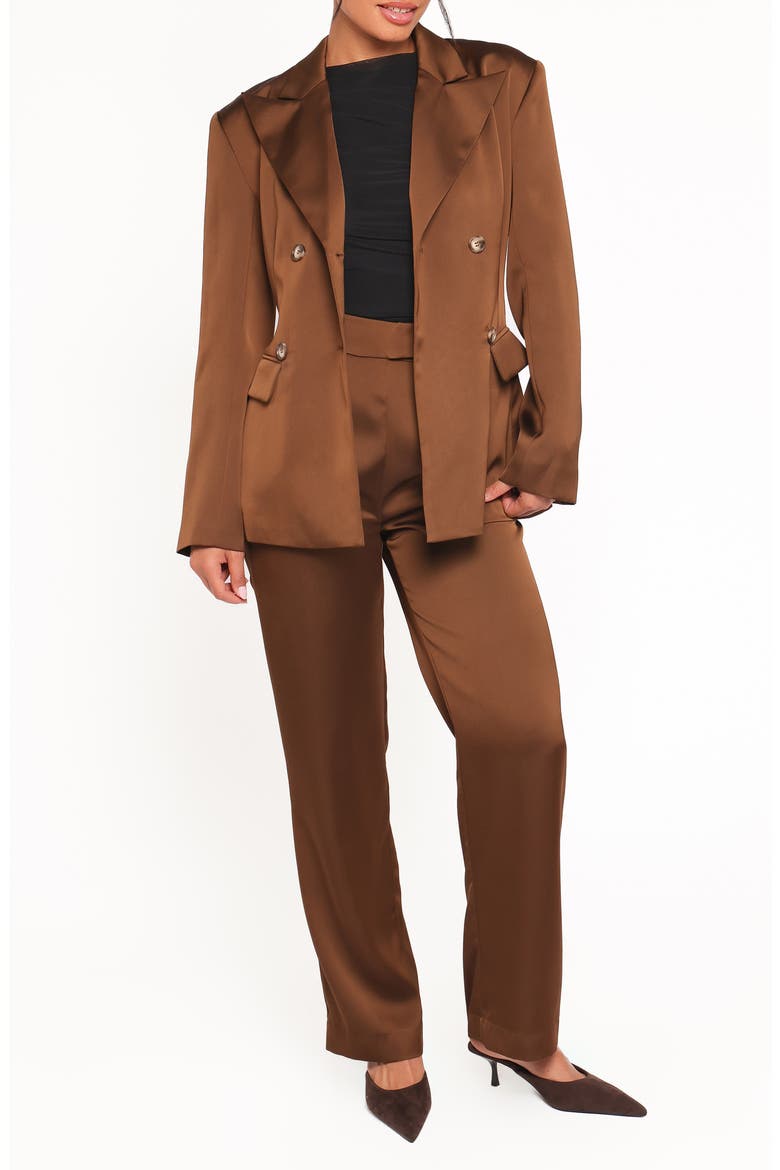 Trina Double Breasted Satin Blazer, Alternate, color, BROWN
