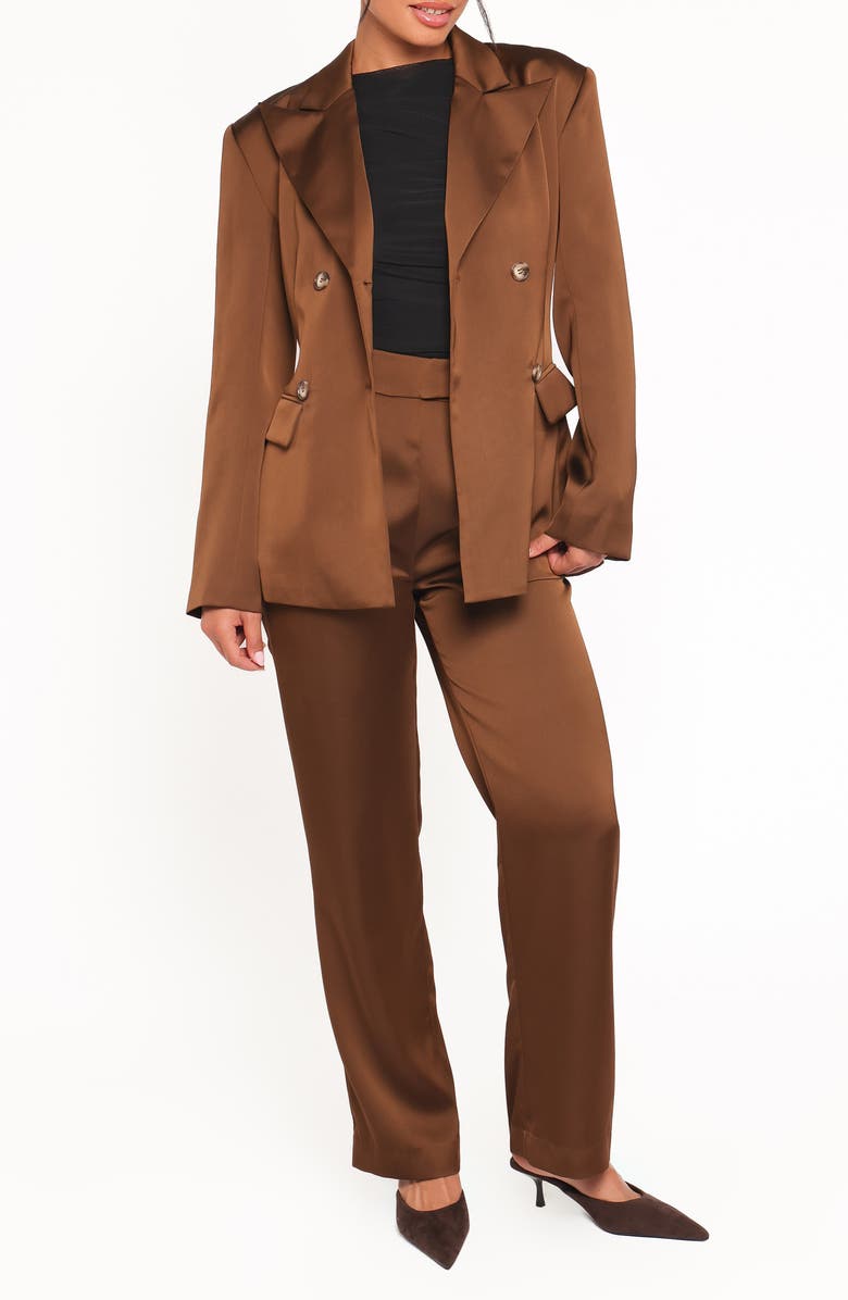 Petal & Pup Trina Double Breasted Satin Blazer, Alternate, color, Brown