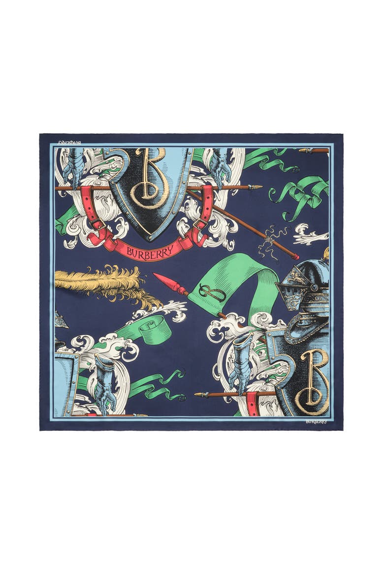 Etched Knight Silk Scarf, Main, color, Night black