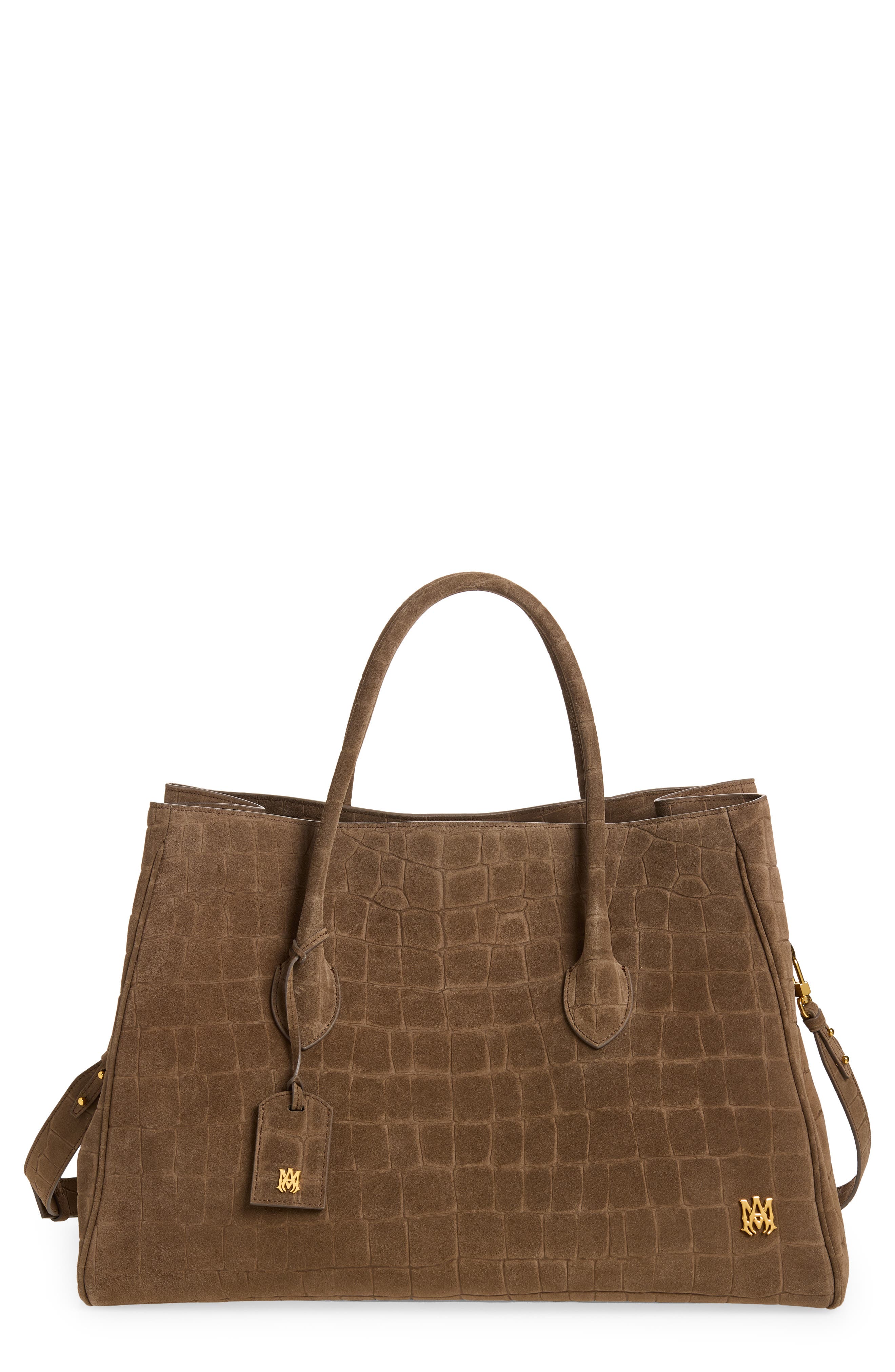 AMIRI Honey 50 Croc Embossed Suede Tote, Main, color, Dark Brown