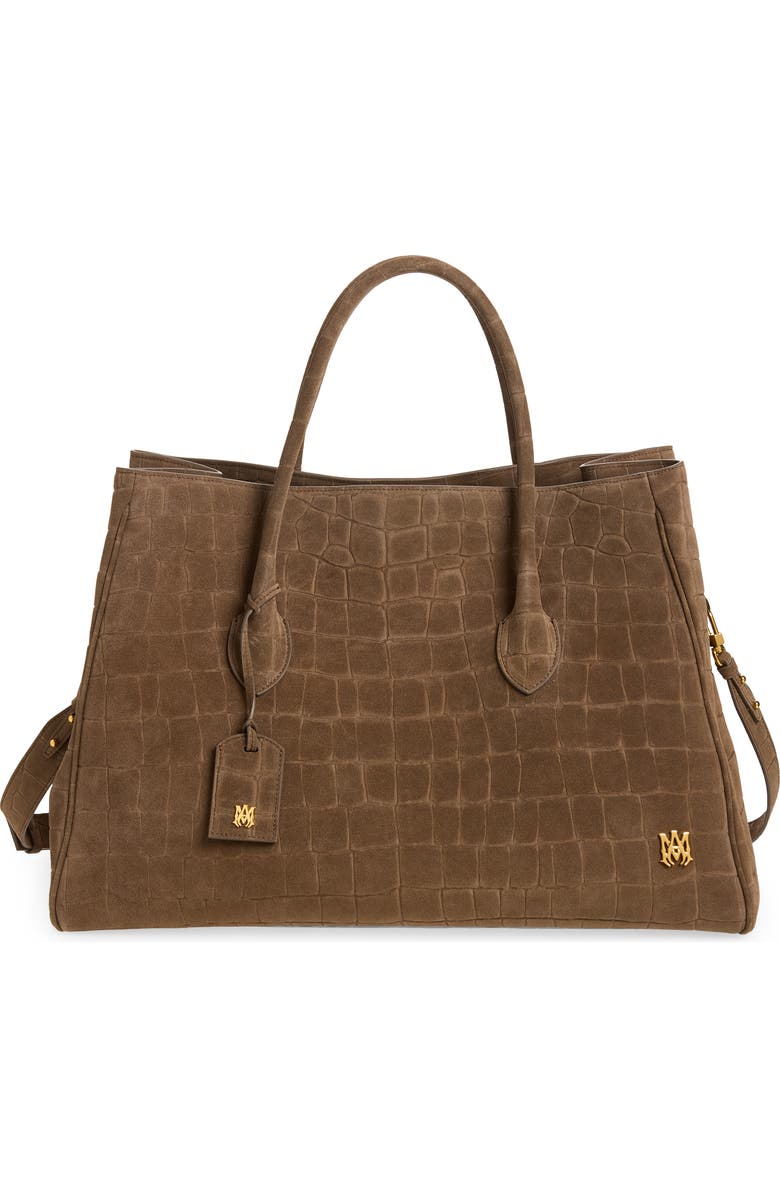 AMIRI Honey 50 Croc Embossed Suede Tote, Main, color, Dark Brown