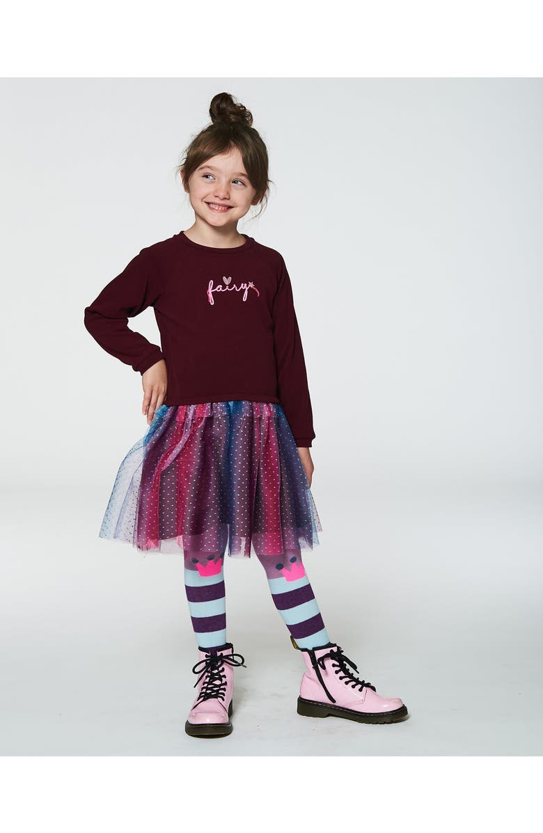 Deux par Deux Girl's Bi-Material Dress With Tulle Skirt Burgundy, Alternate, color,