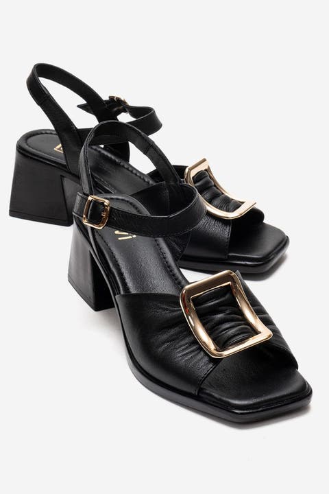 Asha Leather Block Heel Sandal