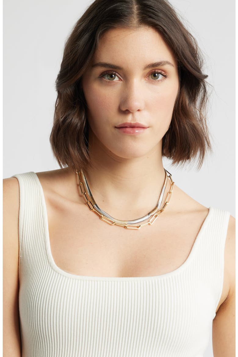Layered Chain Necklace, Alternate, color, RHODIUM- GOLD