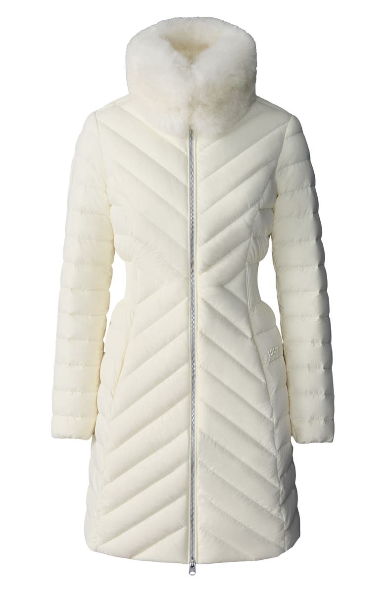 Mackage Water Repellent Chevron Quilted Down Coat with Removable Genuine Shearling Collar, Alternate, color, Cream