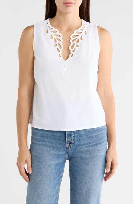 Ellen Tracy Embroidered Eyelet Sleeveless Top